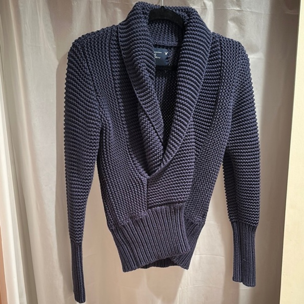 American Eagle Women's Navy Shawl Collar Sweater